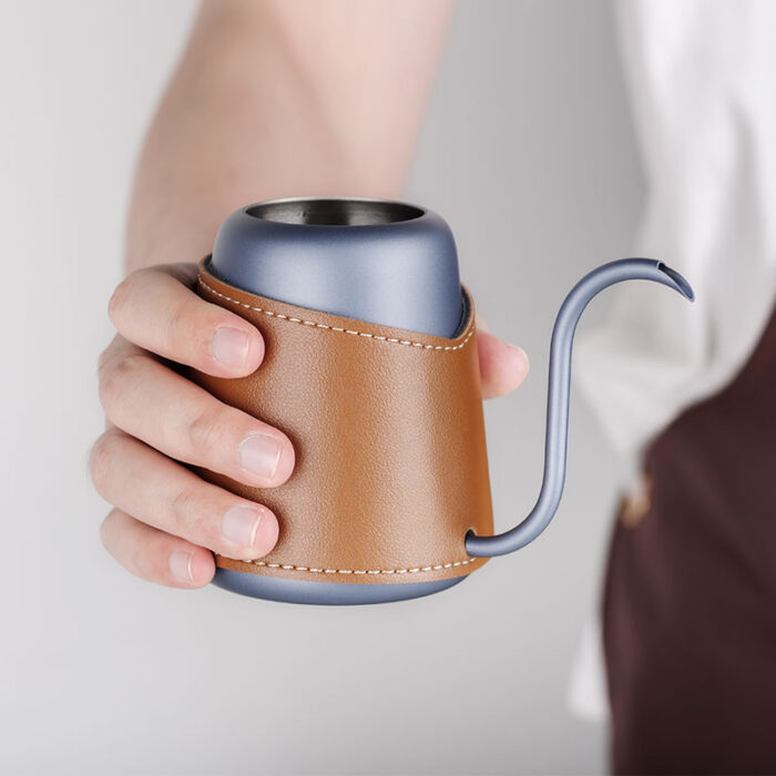 Travel Handleless Hand Drip Coffe Kettle, Stainless Steel, Leather Sleeve, 1CP2394
