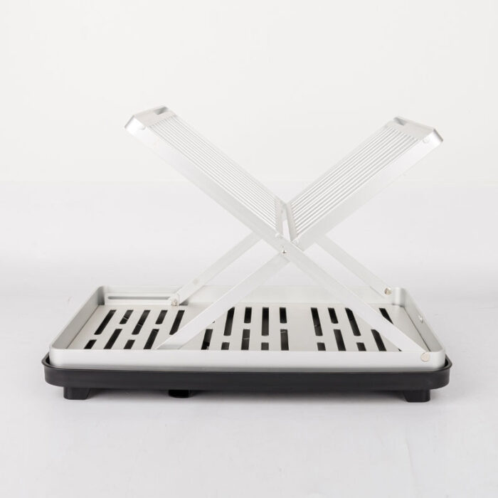 2-Tier Fold Flat Dish Drying Rack, Aluminum, with Drainboard and Drainpipe, SR1105 - Image 3