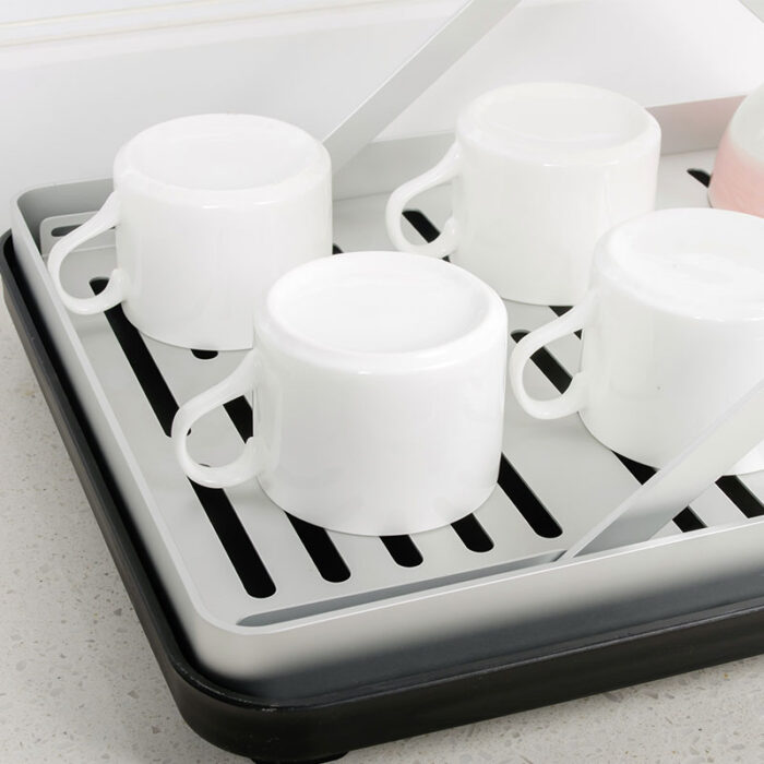 2-Tier Fold Flat Dish Drying Rack, Aluminum, with Drainboard and Drainpipe, SR1105 - Image 8