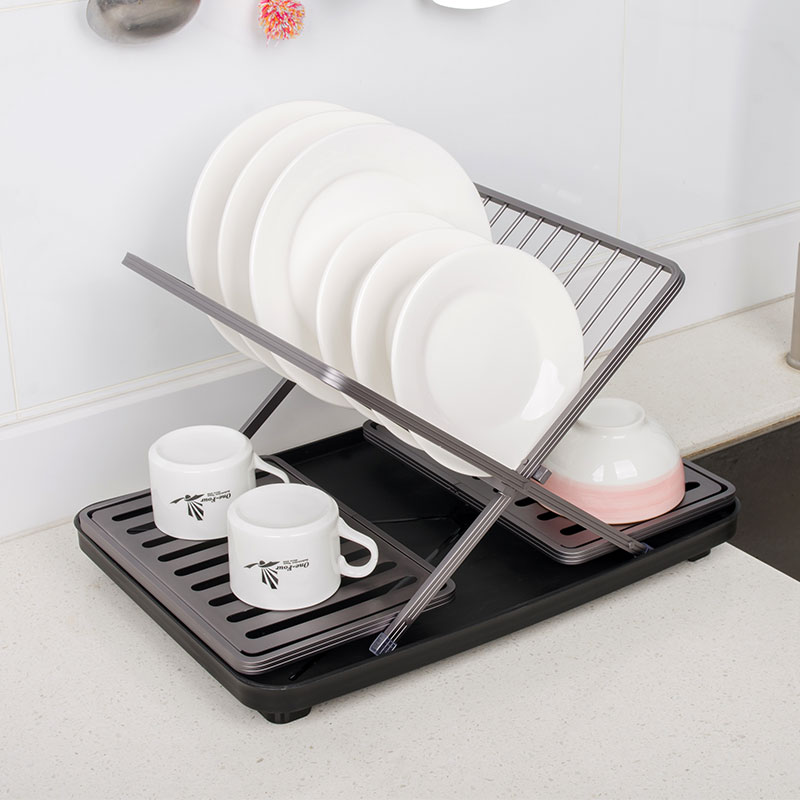 Aluminum Folding Dish Drying Rack, Drainboard with Drainpipe, SR1106