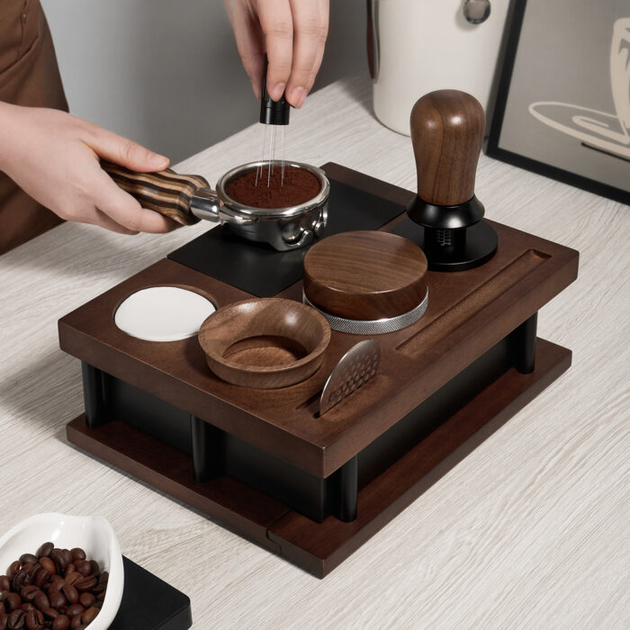 Portafilter Holder Tamping Station and coffee knock box, Wood, 1CP2388
