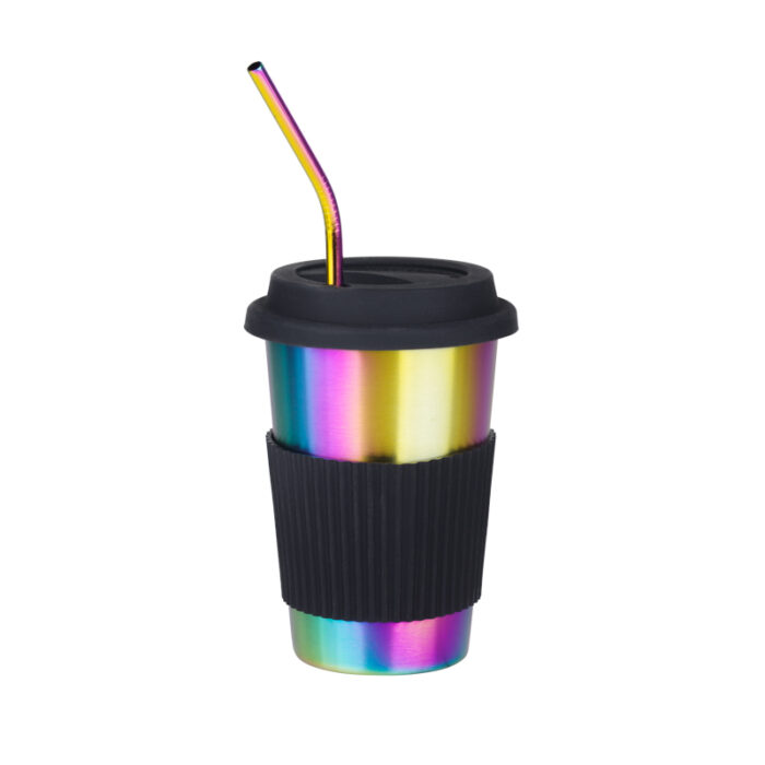 Stackable Metal Coffee Tumbler Stainless Steel Pint Cups with Lid And Straw CM28 - Image 2