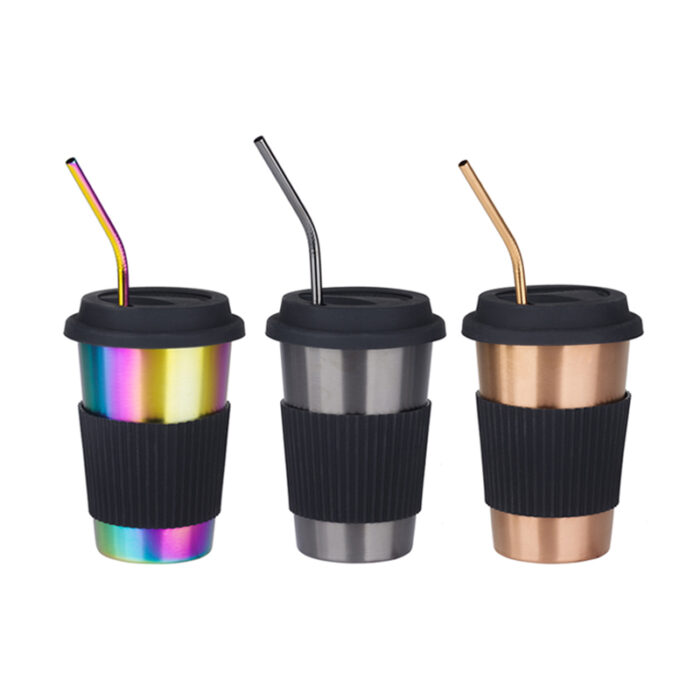 Stackable Metal Coffee Tumbler Stainless Steel Pint Cups with Lid And Straw CM28
