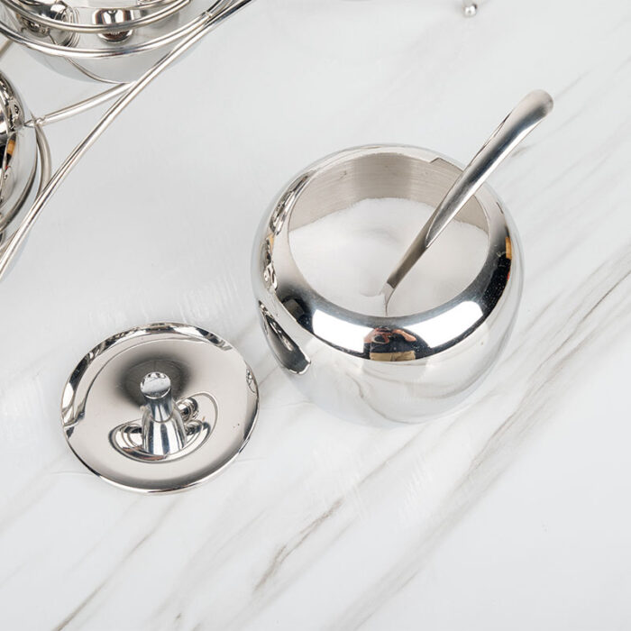 Stainless Steel Salt Sugar Spice Bottle Set with Stand, 7Pcs, Large Capacity ZX002 - Image 7