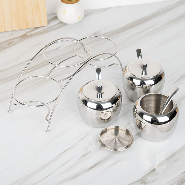 Stainless Steel Salt Sugar Spice Bottle Set with Stand, 7Pcs, Large Capacity ZX002 - Image 3