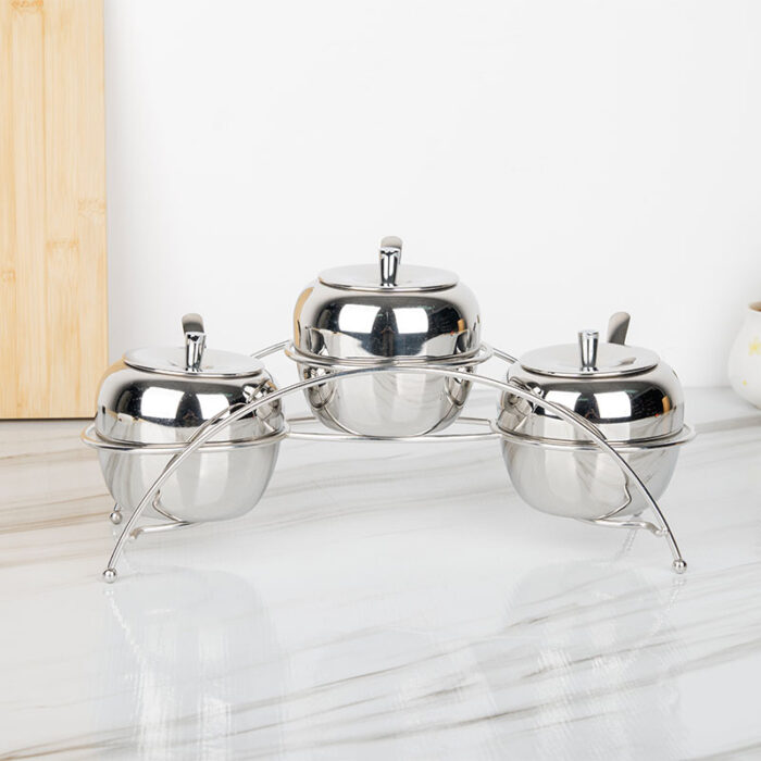 Stainless Steel Salt Sugar Spice Bottle Set with Stand, 7Pcs, Large Capacity ZX002 - Image 2