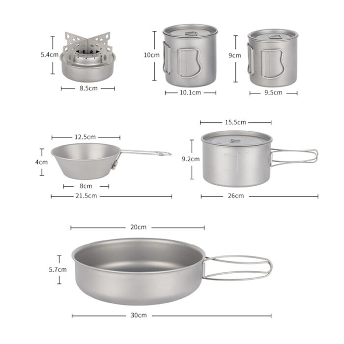 Portable Camping Multi Compact Titanium Cookware Set 1HP2142 - Image 9