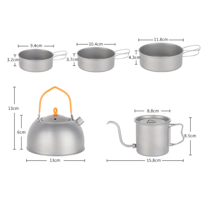 Portable Camping Multi Compact Titanium Cookware Set 1HP2142 - Image 8