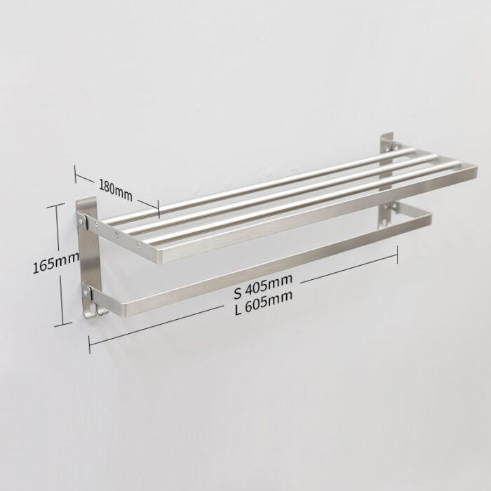 Stainless Steel Tower Shelf Towel Hanger, 2 Tiers, Folding, Wall Mount, BR95608 - Image 7