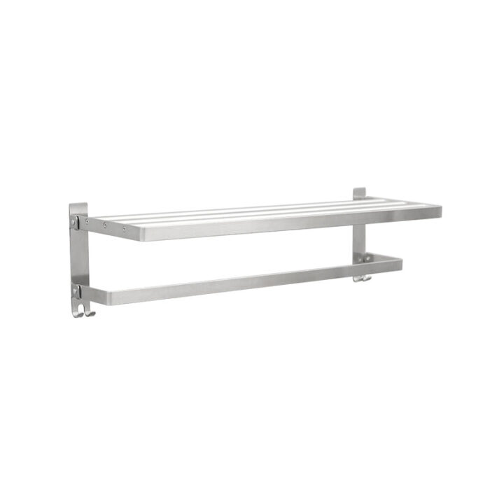 Stainless Steel Tower Shelf Towel Hanger, 2 Tiers, Folding, Wall Mount, BR95608 - Image 2