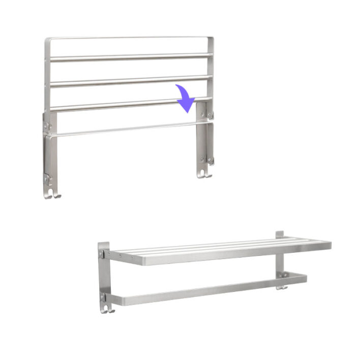 Stainless Steel Tower Shelf Towel Hanger, 2 Tiers, Folding, Wall Mount, BR95608 - Image 3