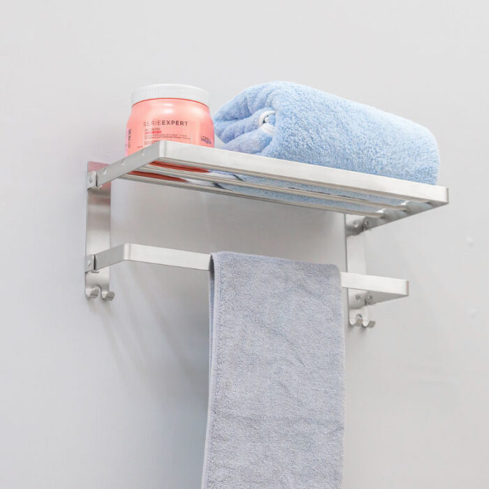 Stainless Steel Tower Shelf Towel Hanger, 2 Tiers, Folding, Wall Mount, BR95608 - Image 4