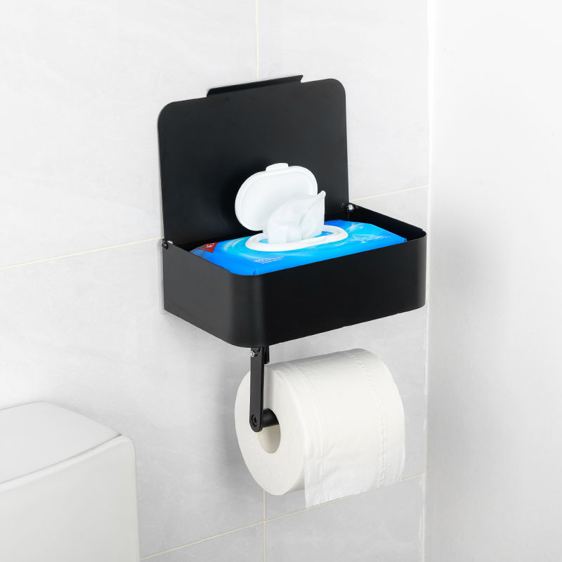 Collapse Toilet Paper Towel Holder with Storage Box, Metal, Lid BRP04