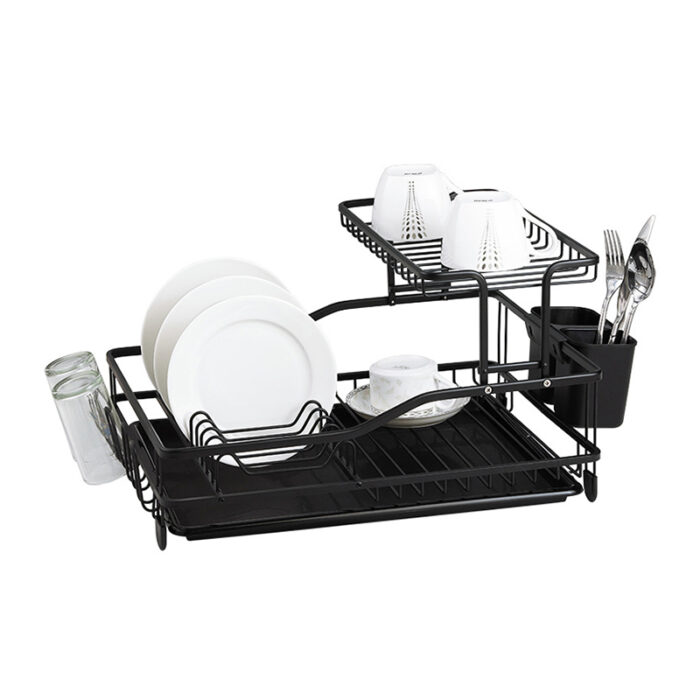 Aluminum 2-Tier Dish Drying Rack with Drainboard, Cup Holder, 1KP2241 - Image 6