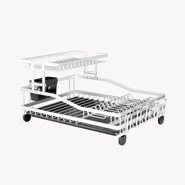 Aluminum 2-Tier Dish Drying Rack with Drainboard, Cup Holder, 1KP2241 - Image 2