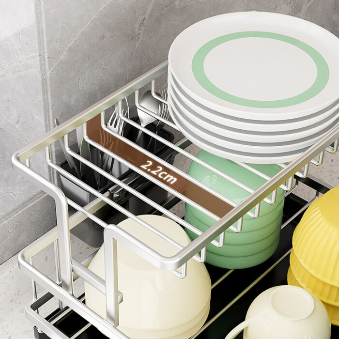Aluminum 2-Tier Dish Drying Rack with Drainboard, Cup Holder, 1KP2241 - Image 3