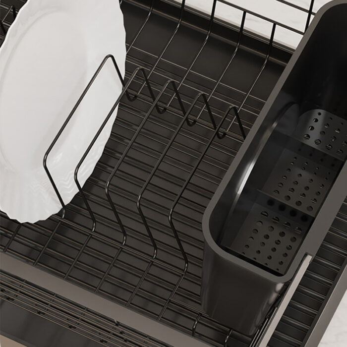 Metal Kitchen Dish Drainer with Cutlery Holder and Drainboard, Black, 1KP2242 - Image 6