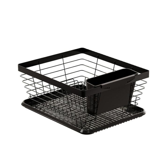 Metal Kitchen Dish Drainer with Cutlery Holder and Drainboard, Black, 1KP2242 - Image 3