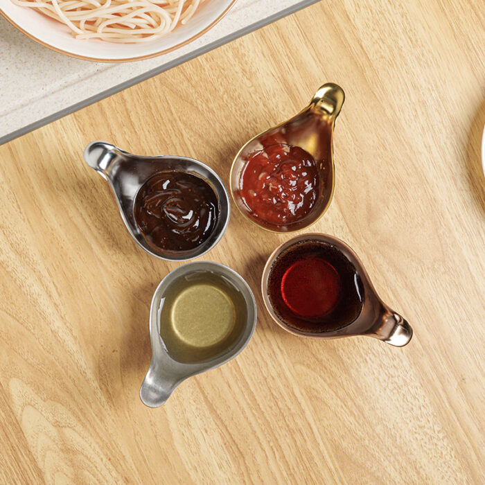 Ceramic Dipping Bowls with Handle, Stainless Steel Sauce Dish, Multicolor, 1HP2162