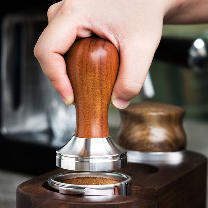 Coffee Tamper Espresso Press, Wooden Handle, Stainless Steel Base A165