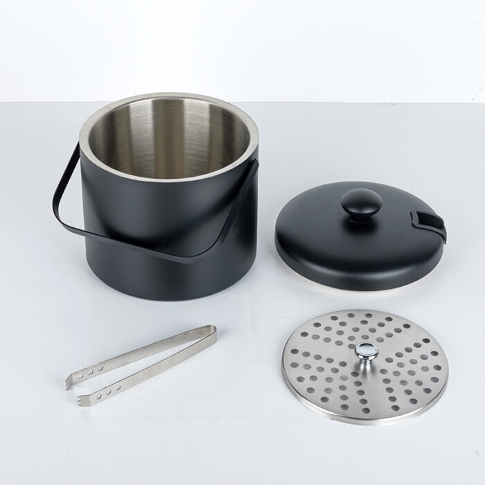 Double Walled Ice Bucket with Lid and Tongs, Black, IB2102 - Image 4