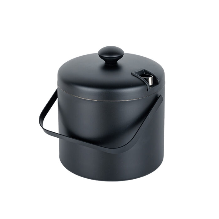 Double Walled Ice Bucket with Lid and Tongs, Black, IB2102 - Image 2