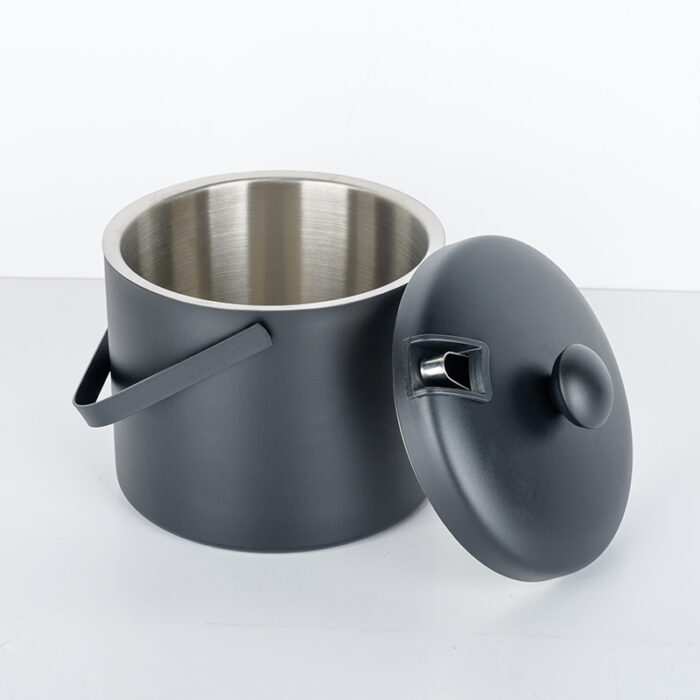 Double Walled Ice Bucket with Lid and Tongs, Black, IB2102 - Image 3
