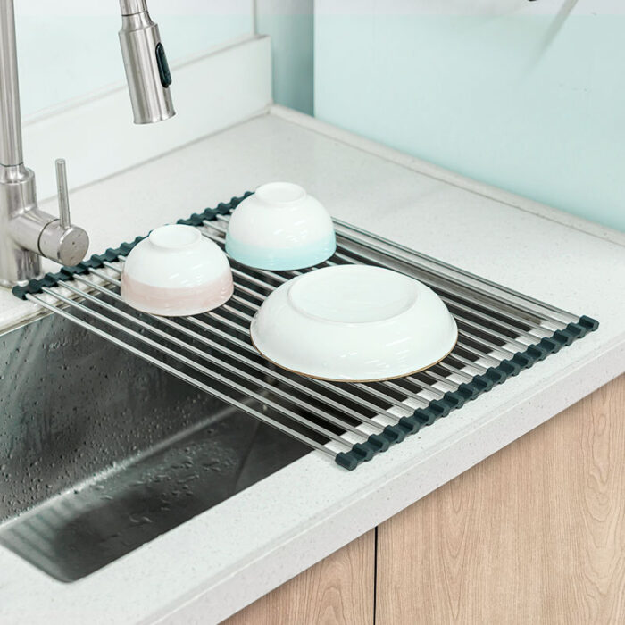 Roll Up Dish Drying Rack Over Sink, Stainless Steel, Foldable, OSR101