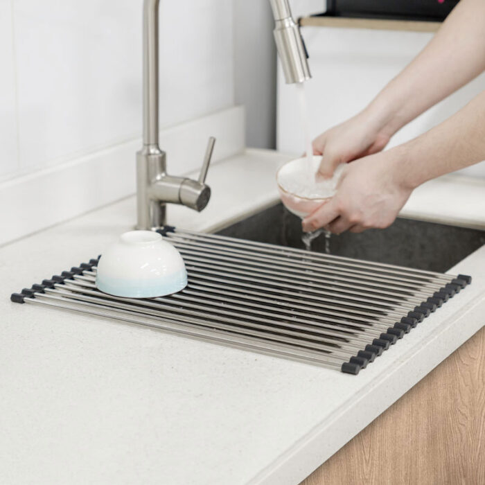 Roll Up Dish Drying Rack Over Sink, Stainless Steel, Foldable, OSR101 - Image 6