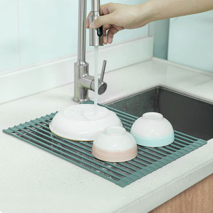 Silicone Wrapped Over Sink Dish Drying Rack, Foldable, Anti-Slip, 1KP2258