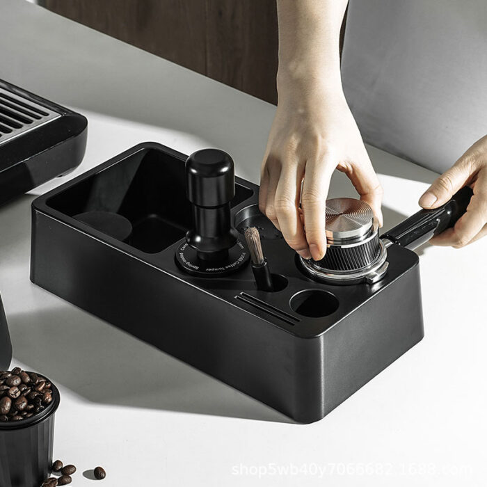 Coffee Tamper Station Base Espresso Knock Box, ABS, Black, A163