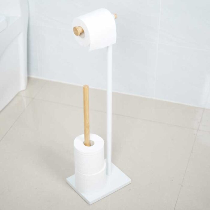 Bathroom Metal Toilet Paper Holder Stand, 4 Spare Rolls, White, PH621
