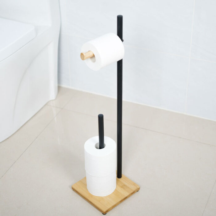 Bathroom Metal Toilet Paper Holder Stand, 3 Spare Rolls, Black, PH622
