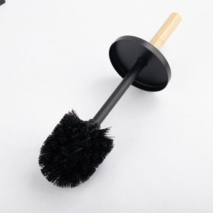 Toilet Paper Holder Stand with Toilet Brush, Black, Wood and Metal, PH624 - Image 5