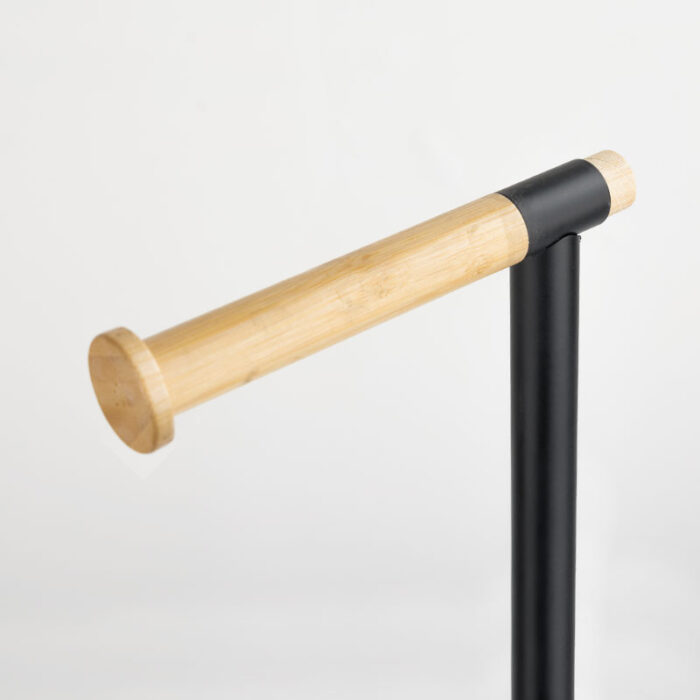 Toilet Paper Holder Stand with Toilet Brush, Black, Wood and Metal, PH624 - Image 4