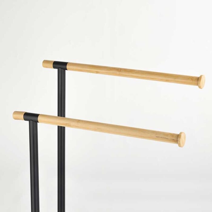 Bathroom Floor Towel Holder Standing Towel Rack, 2 Tiers, Metal and Wood, PH629 - Image 4