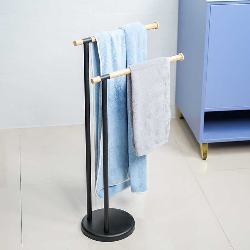 Bathroom Floor Towel Holder Standing Towel Rack, 2 Tiers, Metal and Wood, PH629