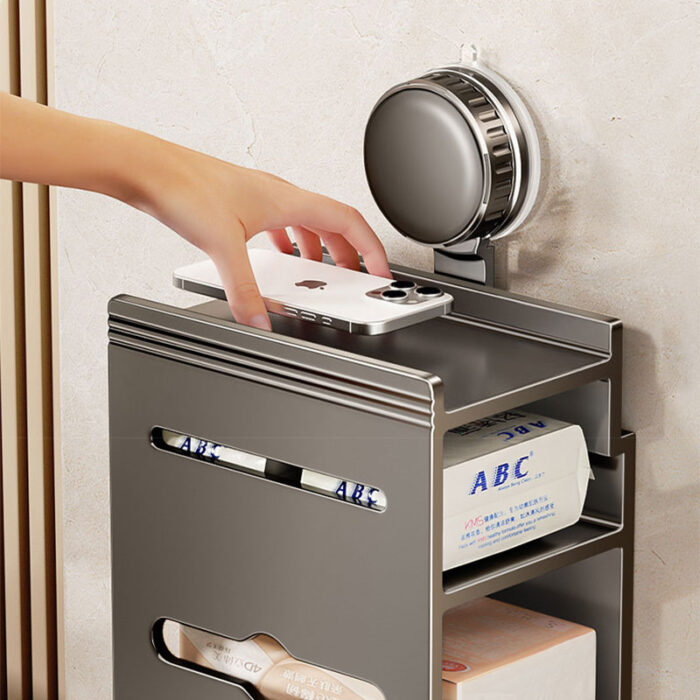 Suction Cups No-Nail Installation Toilet Paper Holder with Shelf, Aluminum, 3-Tier, 1BP2521 - Image 3