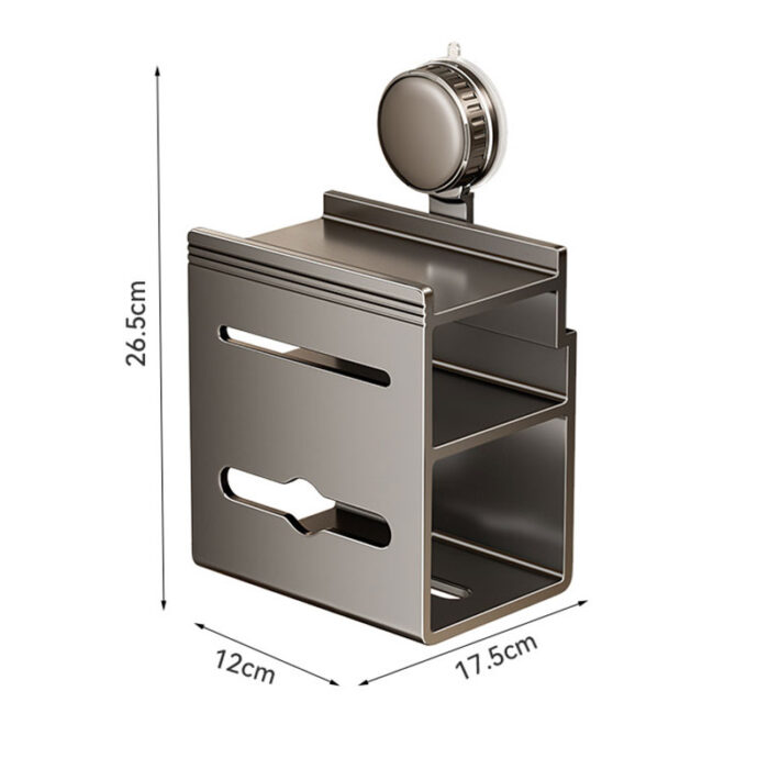 Suction Cups No-Nail Installation Toilet Paper Holder with Shelf, Aluminum, 3-Tier, 1BP2521 - Image 8