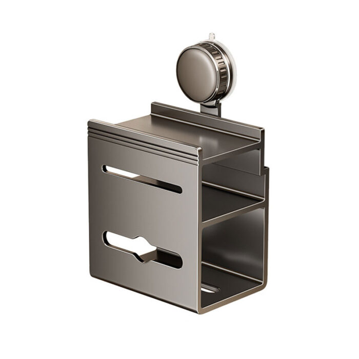 Suction Cups No-Nail Installation Toilet Paper Holder with Shelf, Aluminum, 3-Tier, 1BP2521 - Image 2