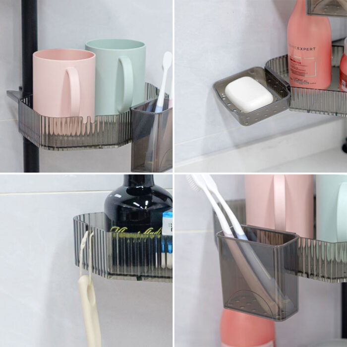 Corner Shower Caddy Tension Pole Organizer, 4 Tiers, Adjustable, Rotating 1BP2526 - Image 4