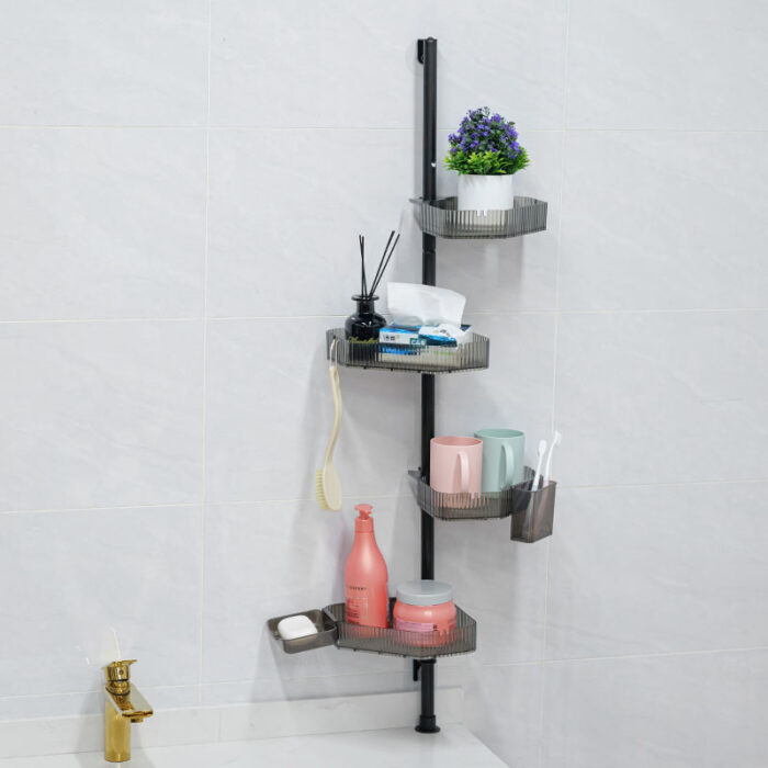Corner Shower Caddy Tension Pole Organizer, 4 Tiers, Adjustable, Rotating 1BP2526