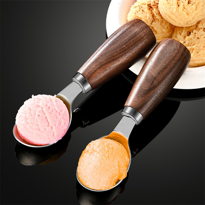 Stainless Steel Melon Baller Ice Cream Scoop with Walnut Handle 1HP2174