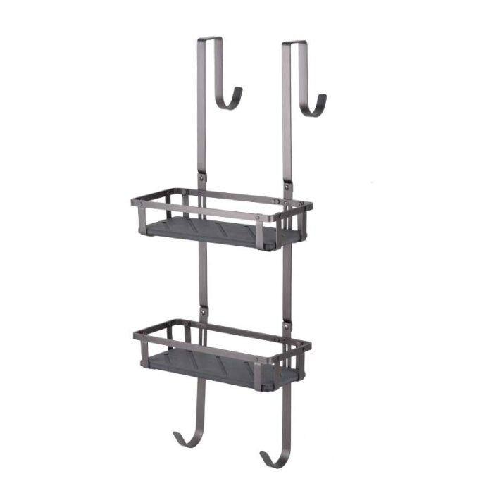 Over Door Bathroom Shower Caddy with Diatomite, 2 Tiers, Aluminium, BR540