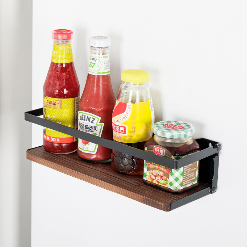 Foldable Refrigerator Magnetic Spice Holder, Black, Wood, Metal, MHK1012