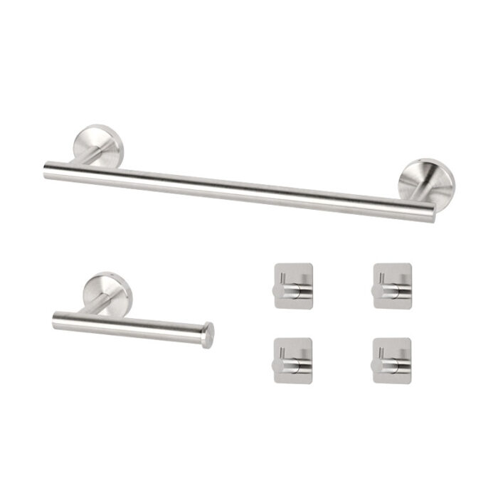 Towel Bar Paper Holder Bathroom Hardware Set, 6 Pieces, Stainless Steel, Silver - Image 2