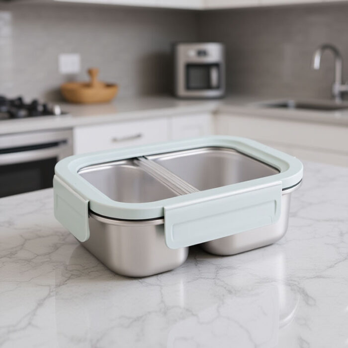 Bento Box Lunch Containers with 2 Compartments, Stainless Steel 1HP2178
