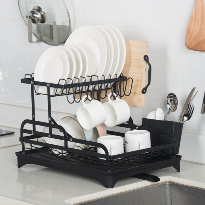 2 Tier Foldable Dish Drying Rack, Drainboard With Drainpipe,1KP2286缩略图