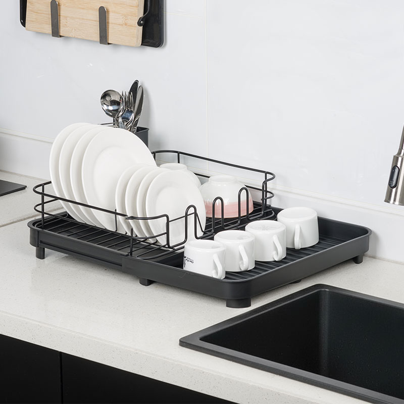 Large Capacity Expandable Compact Dish Rack with Drainboard, Iron, PP, 1KP2289
