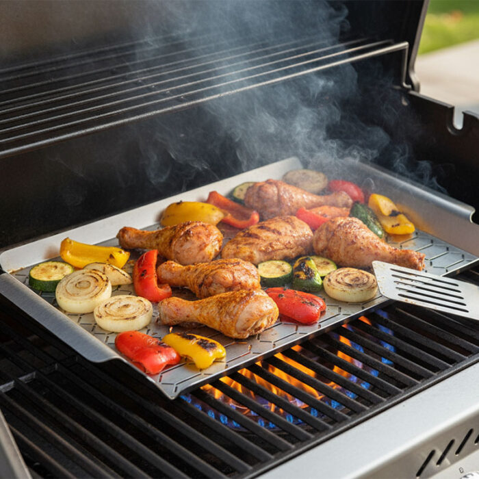 Stainless Steel Grill Tray BBQ Vegetable Grilling Basket with Handle BGB103缩略图
